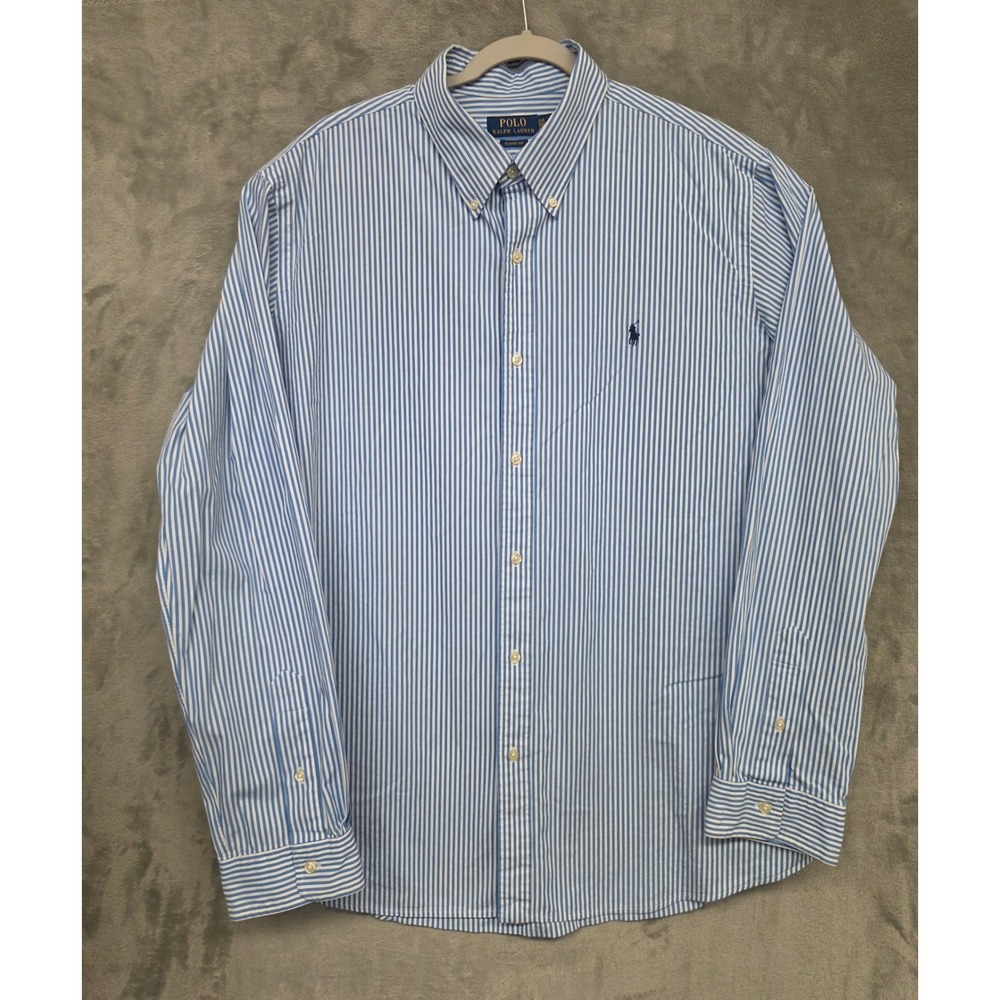 Polo Ralph Lauren Mens XXL Classic Fit Blue White Striped Button Down Shirt